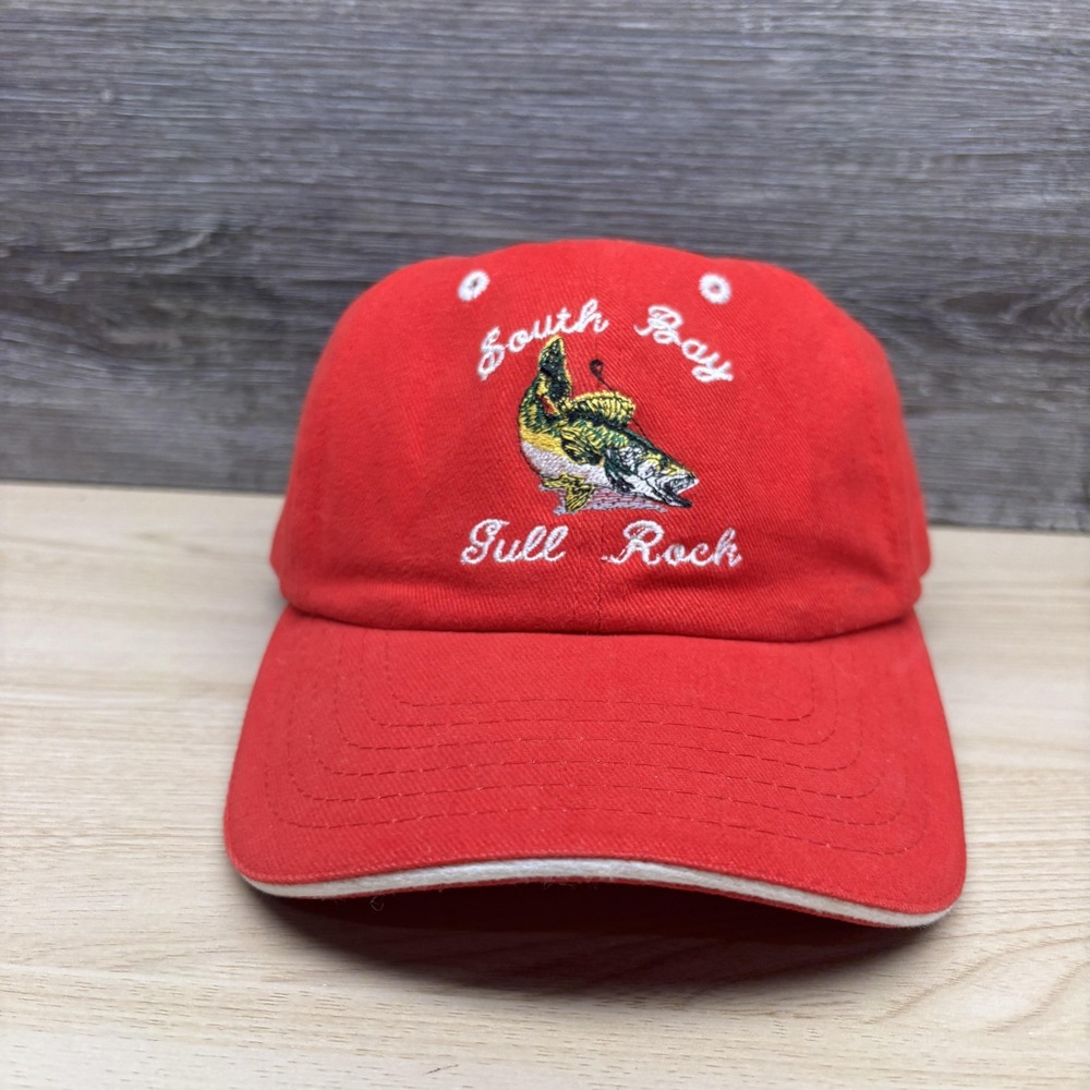 South Bay Gull Rock AJM Hat Cap Strap Back Mens One Size Red Fish Embroidered